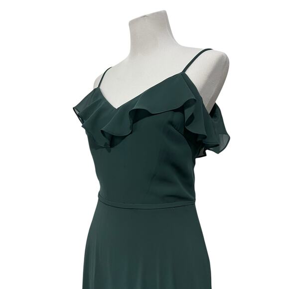 Bill Levkoff Bridesmaid Dress Dark Green Full Length Chiffon Spaghetti Strap 14 - Picture 5 of 9